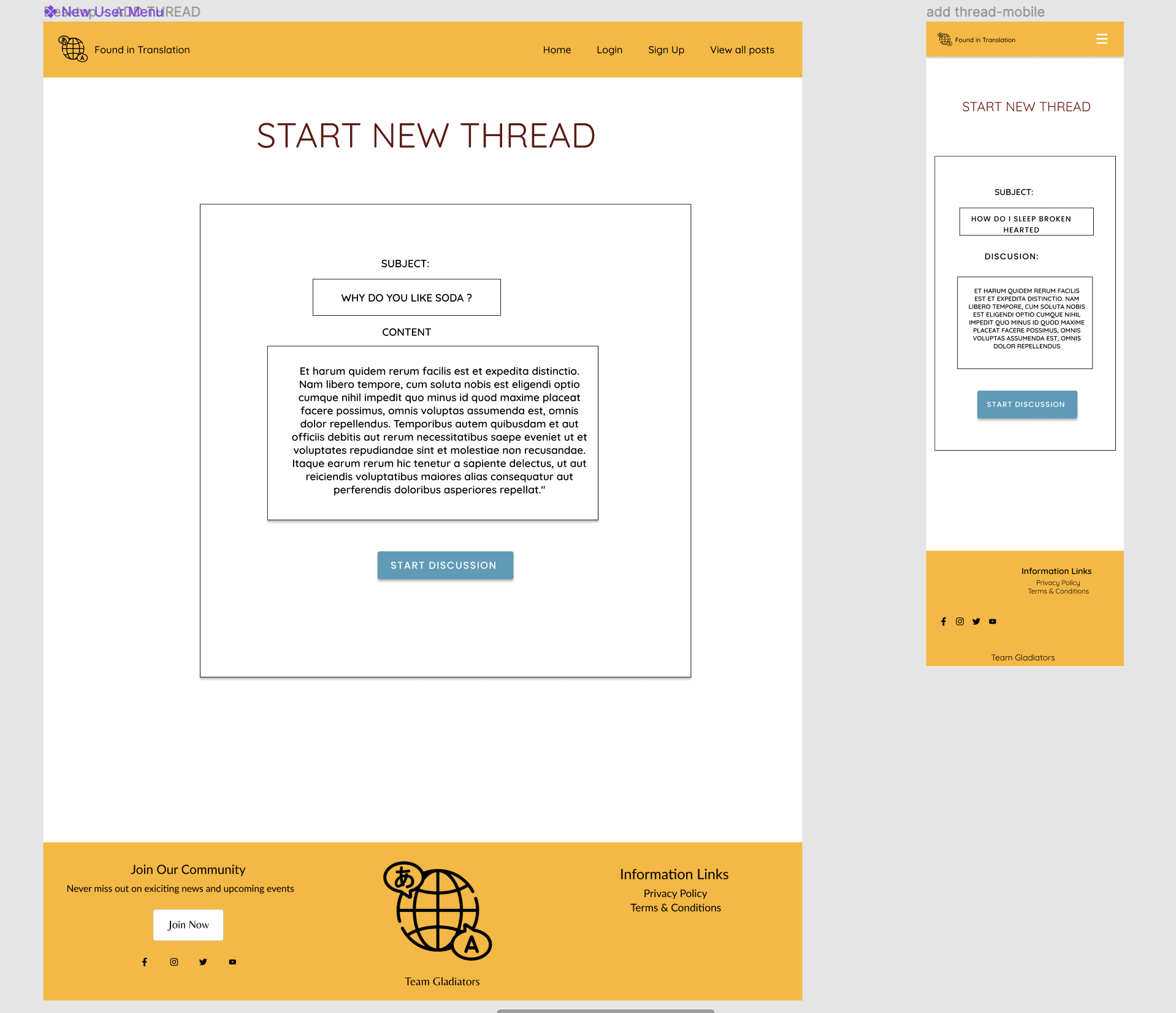 Wireframe for Sign Up page 