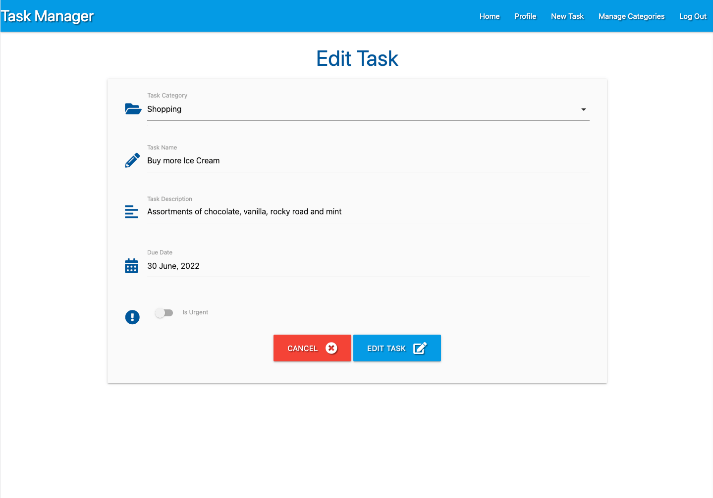 Edit Tasks Page