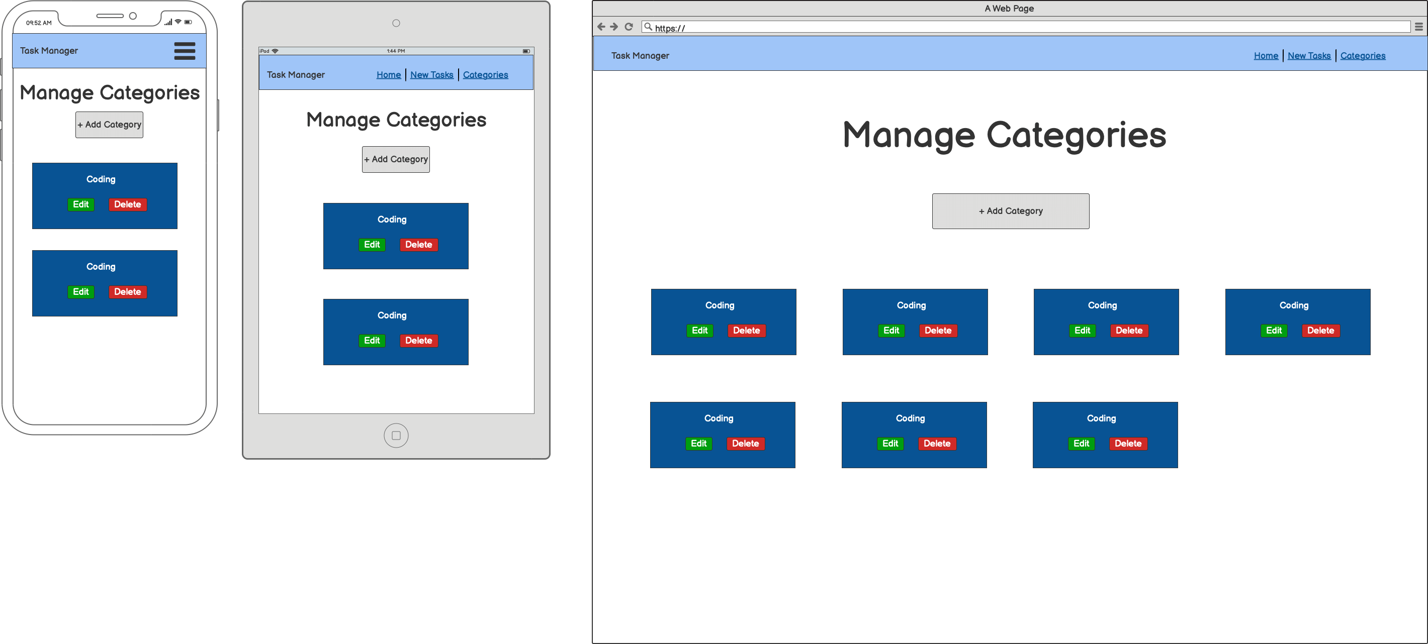 Manage Categories Page