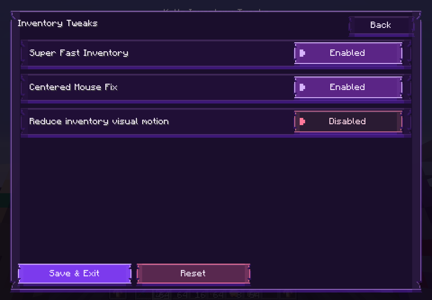 Inventory Tweaks: Super Fast Inventory, Centered Mouse Fix and Reduce inventory visual motion