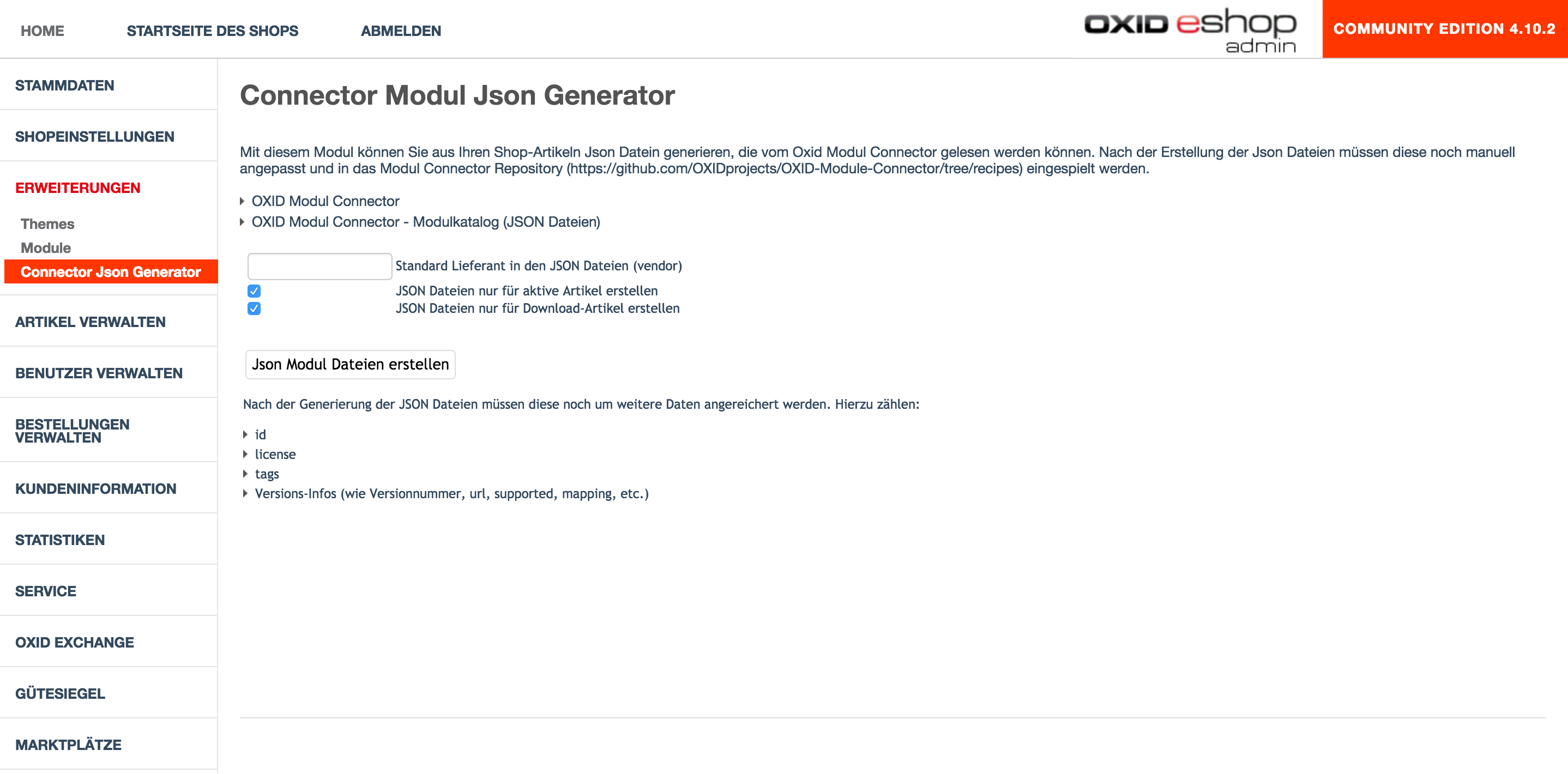 OXID module connector generator