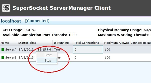 SuperSocket ServerManager Client Control