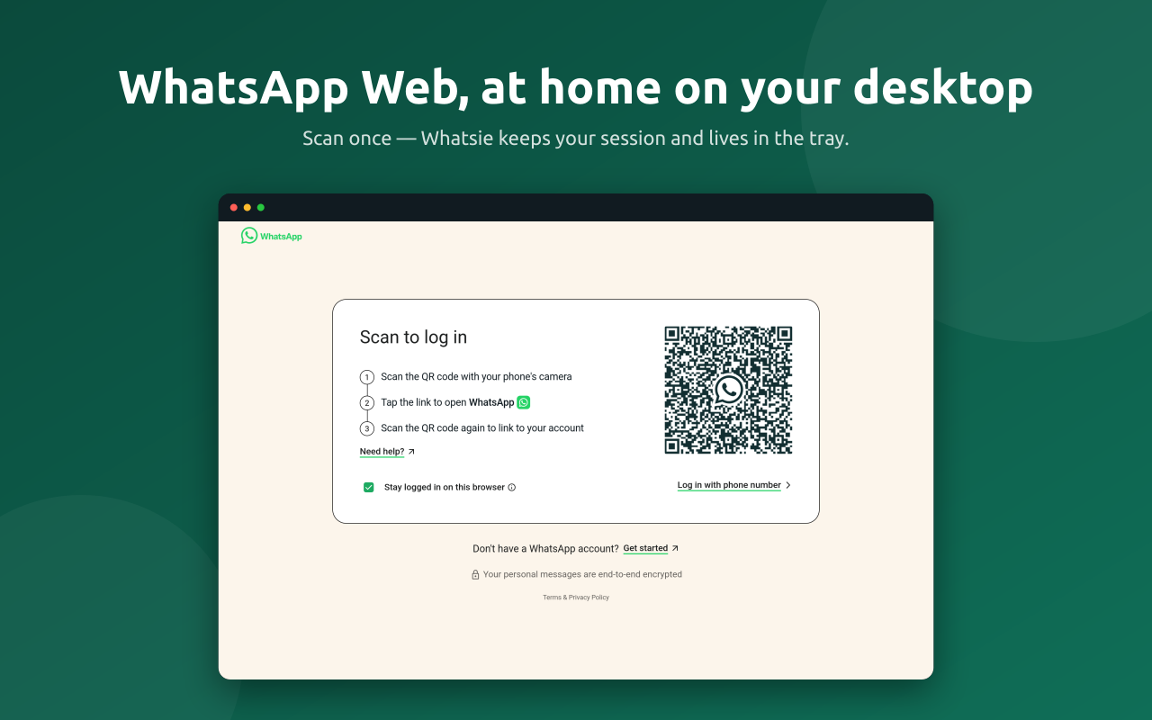 WhatsApp Web running in the Whatsie window