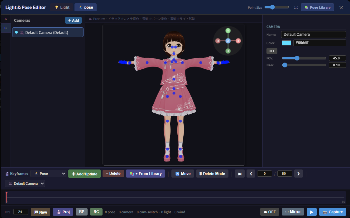 Light & Pose Editor — Pose tab, Camera sub-tab