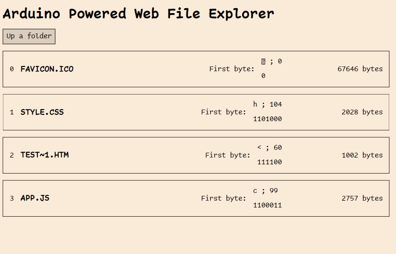 Web interface showing what the folder where you put the files from the sd folder should more or less look like.