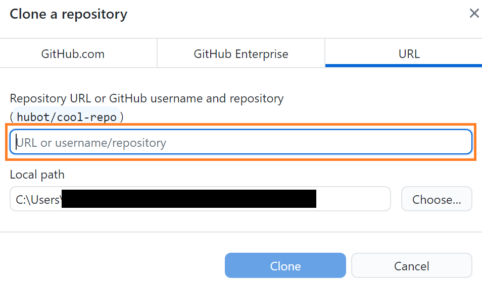 Enter URL to clone repository.