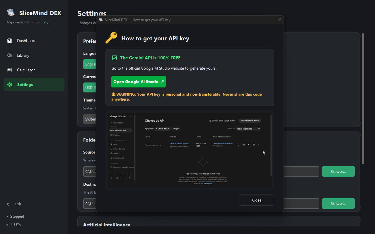 SliceMind DEX 1.4-BETA — How to get your API key