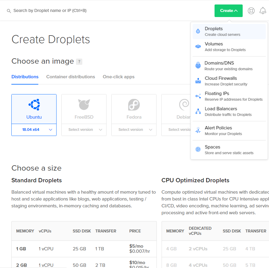 DigitalOcean - Create Droplet