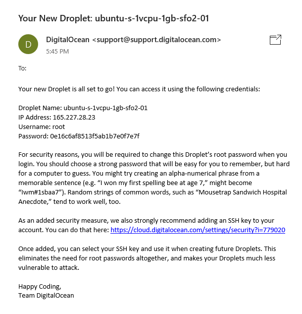 DigitalOcean - Credentials Email