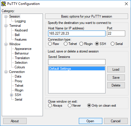 PuTTY - Connect