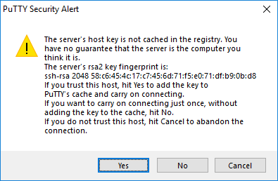 PuTTY - Security Alert