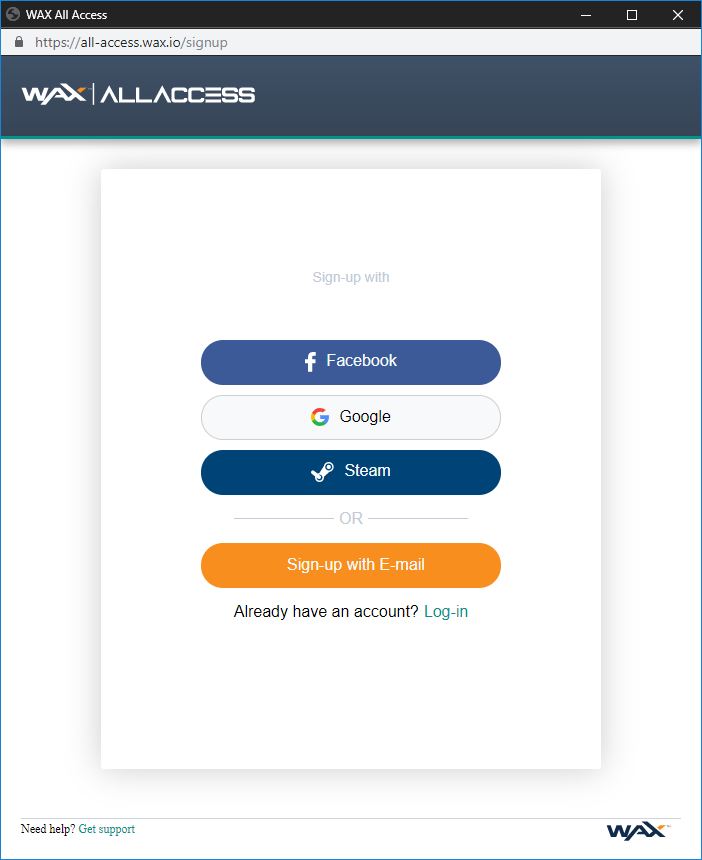 WAX All Access - Sign Up