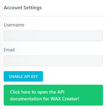 WAX Creator - Request API Key Step 1