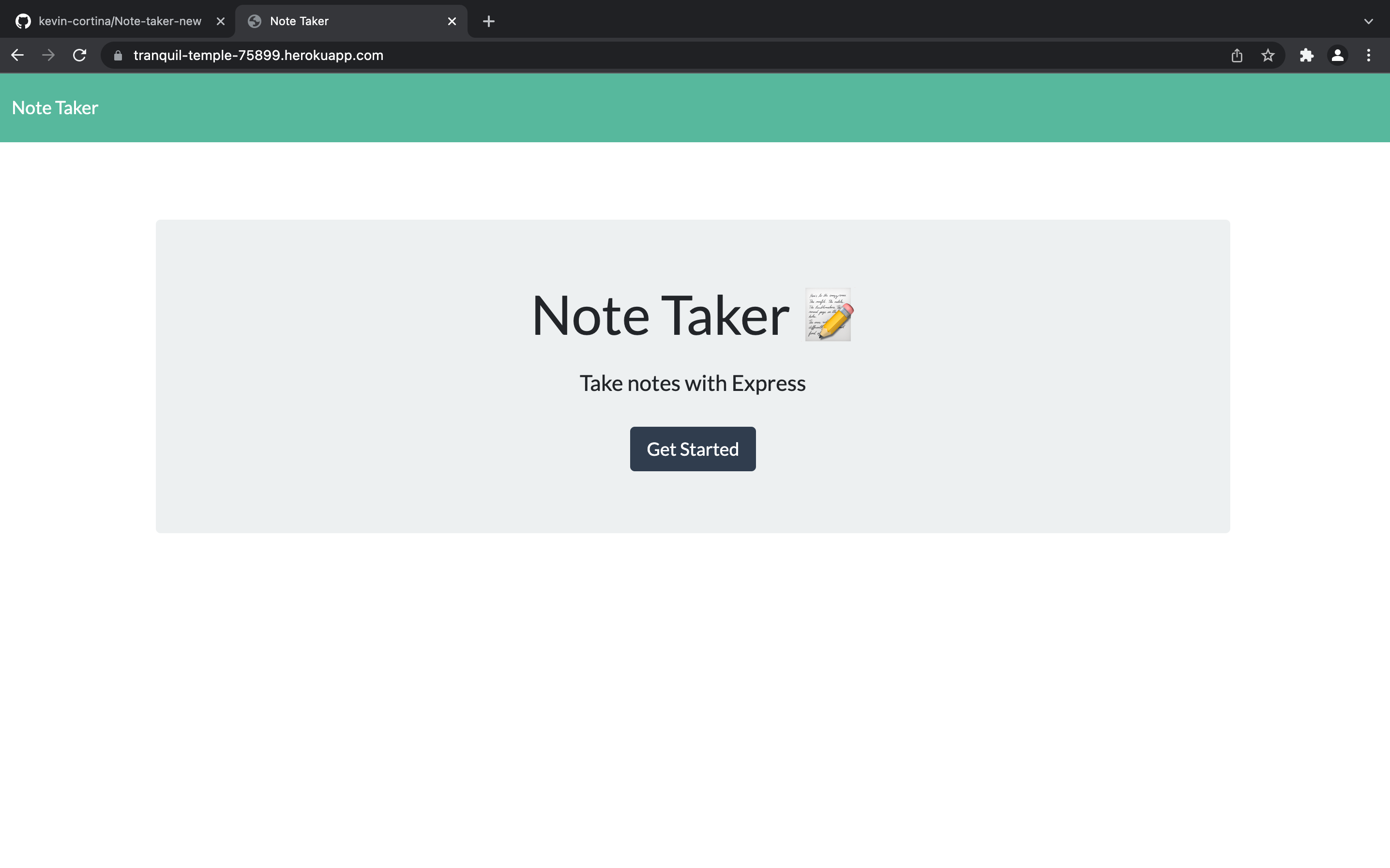 Screenshot of mainpage Note-Taker