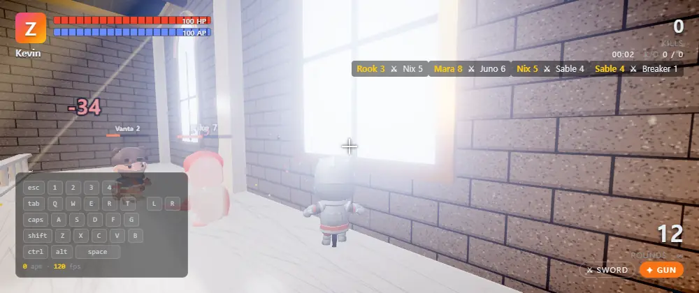 Gunslash Arena: a third-person wall-running sword-and-gun arena, running in the browser