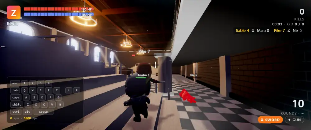 Gunslash Arena: a third-person wall-running sword-and-gun arena, running in the browser