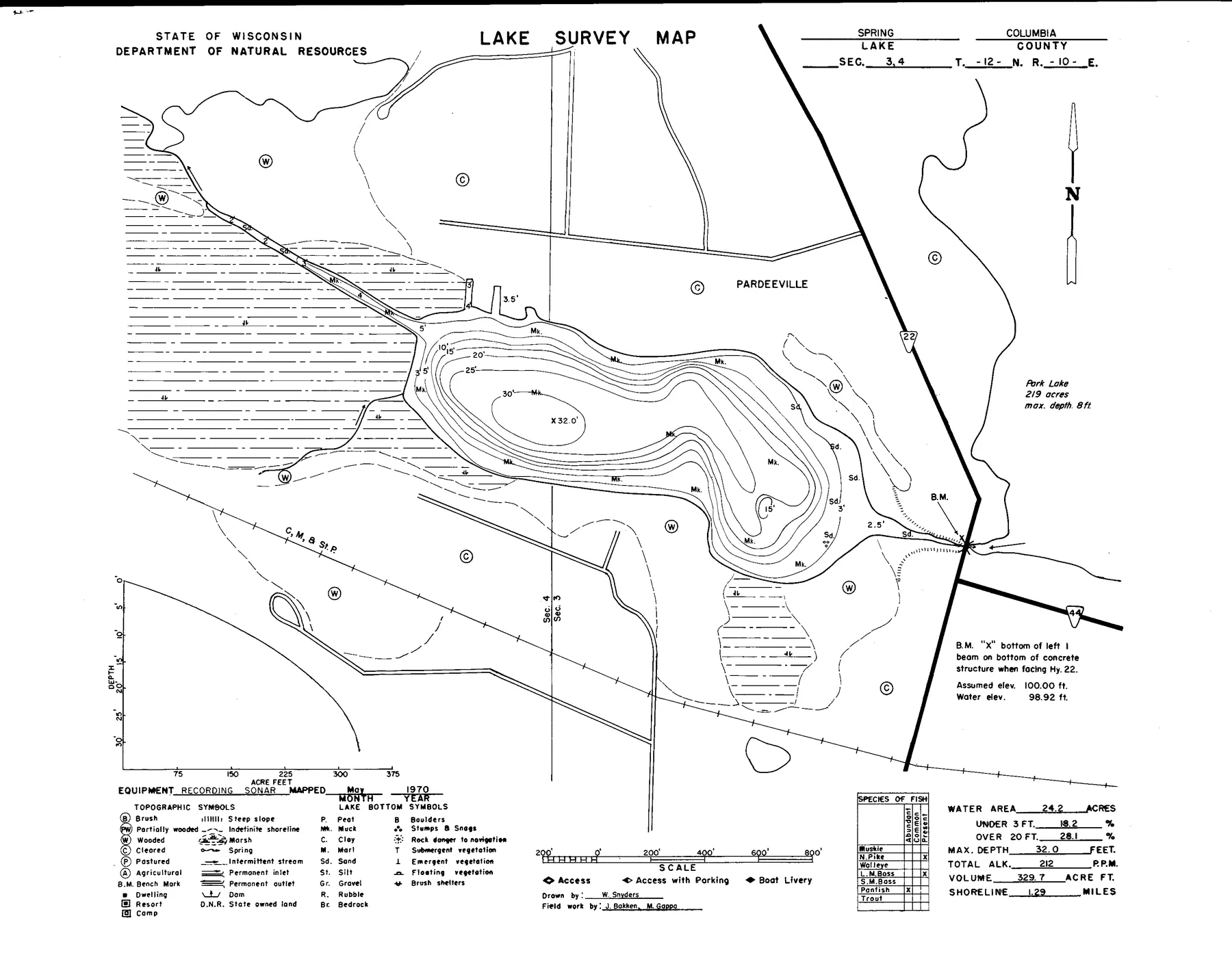Spring Lake historical Wisconsin DNR depth map sheet 1