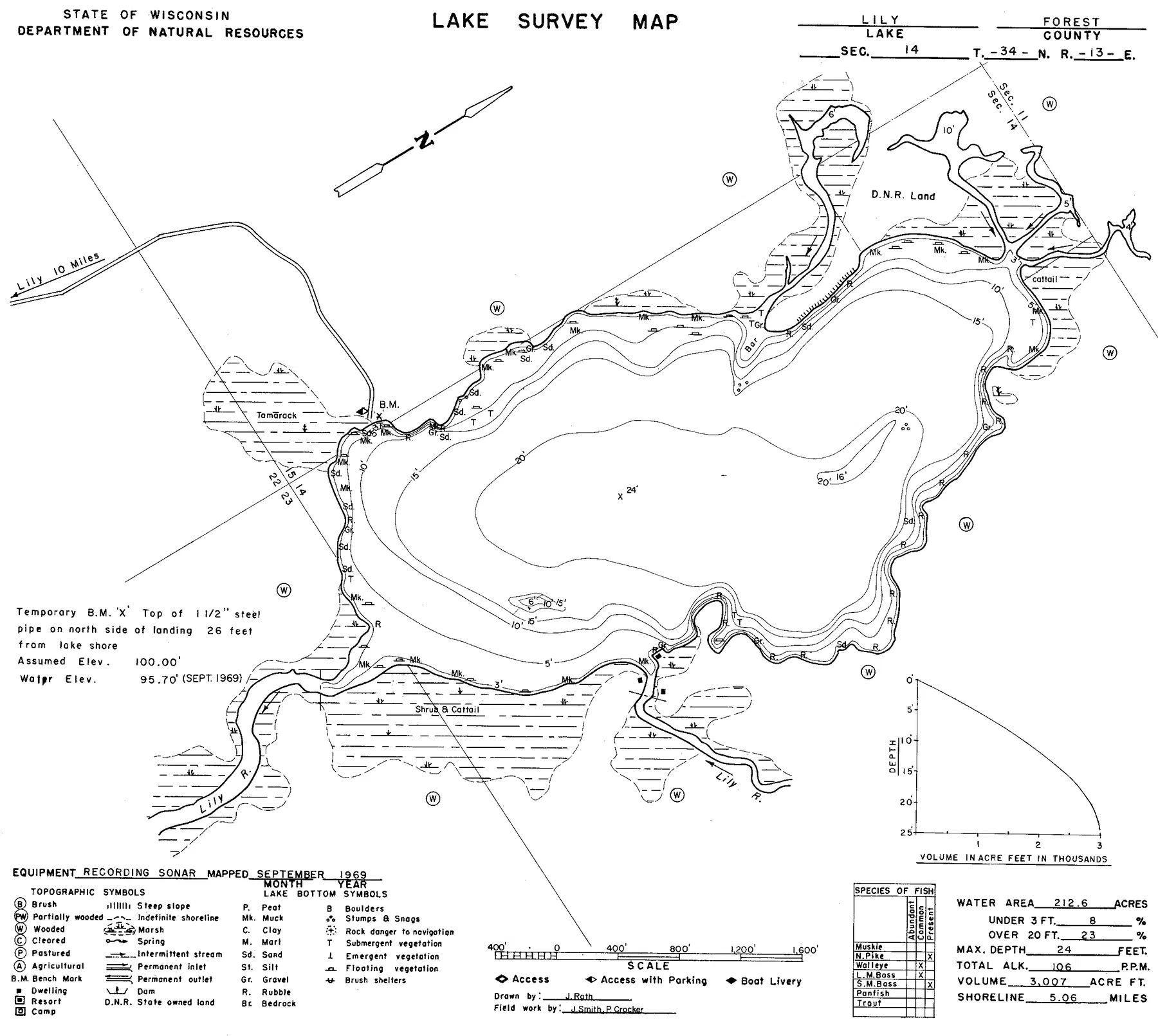 Lily Lake historical Wisconsin DNR depth map sheet 1