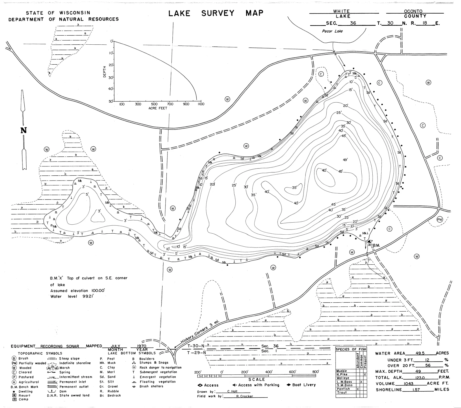 White Lake historical Wisconsin DNR depth map sheet 1