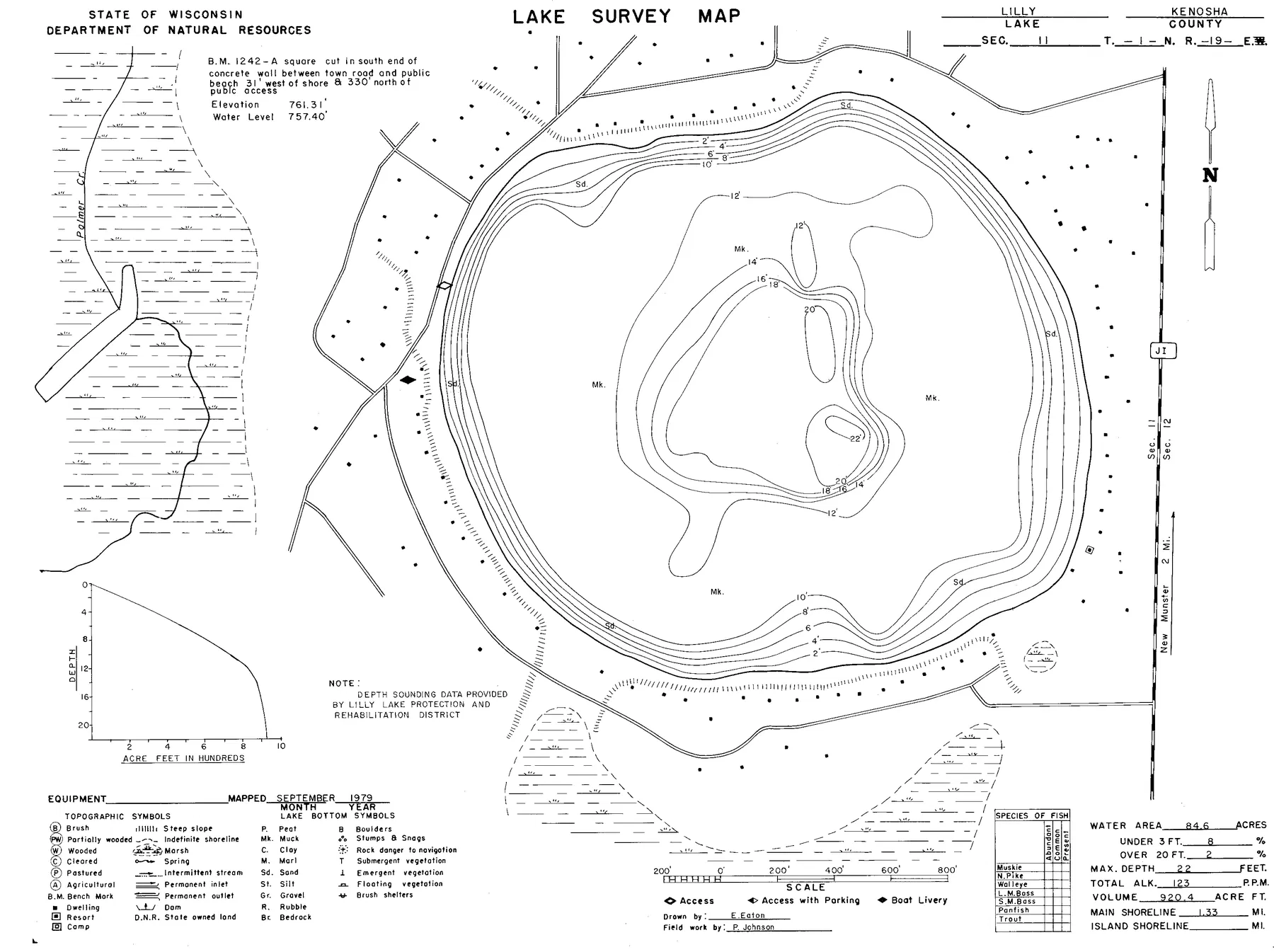 Lilly Lake historical Wisconsin DNR depth map sheet 1