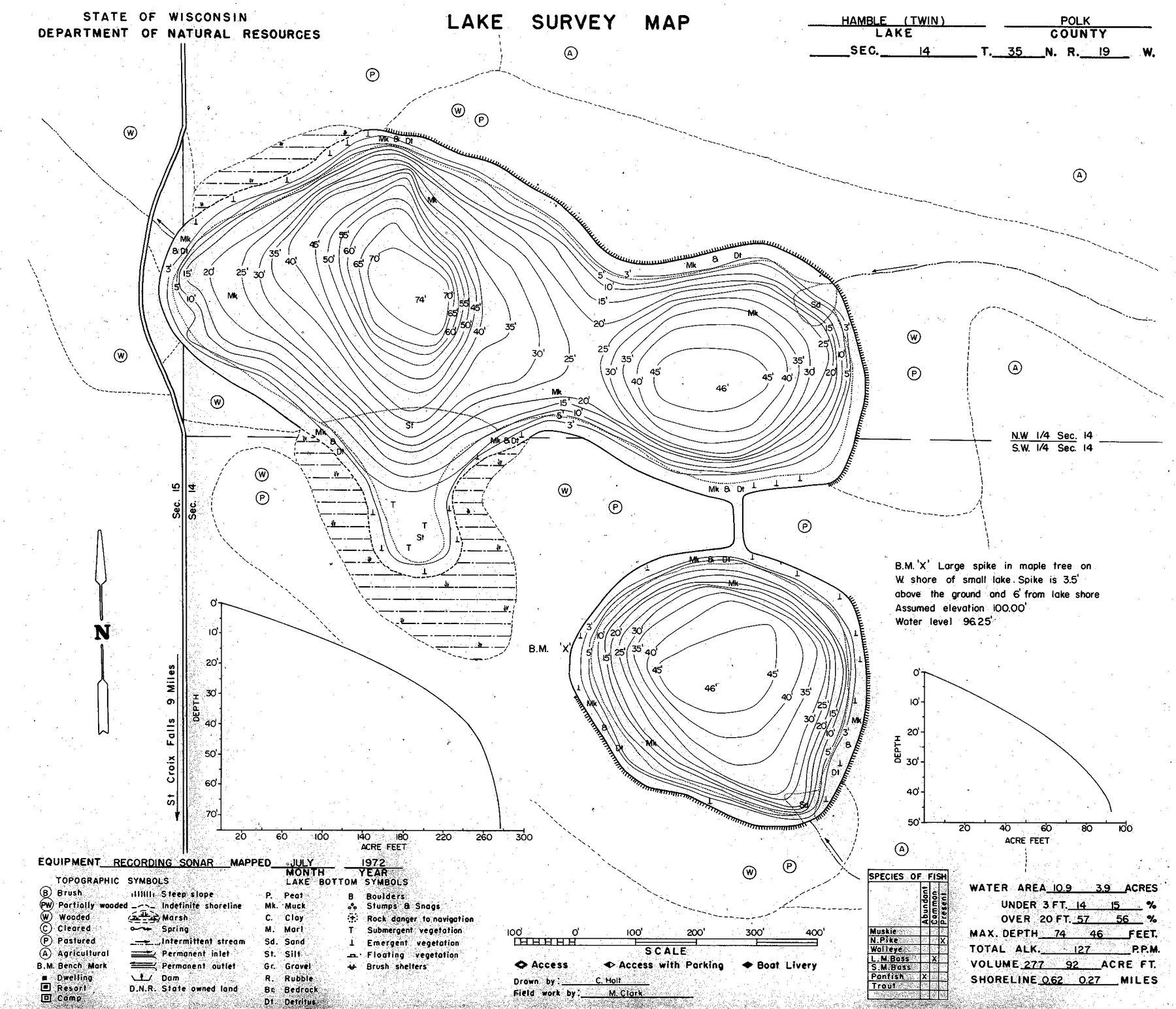 Twin Lakes historical Wisconsin DNR depth map sheet 1