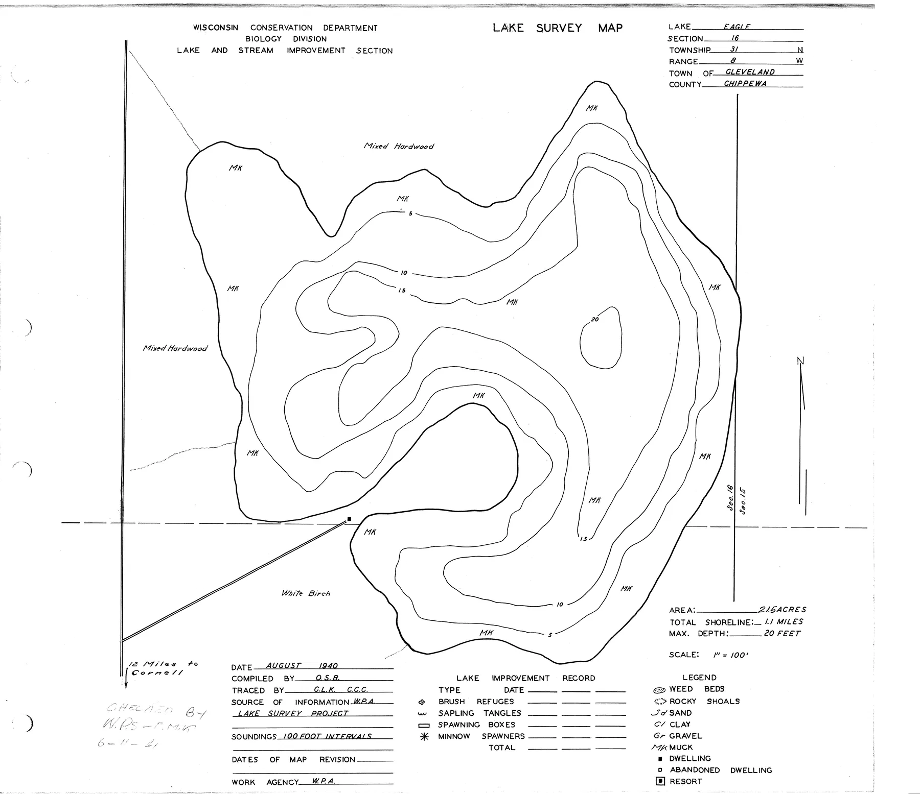 Eagle Lake historical Wisconsin DNR depth map sheet 1
