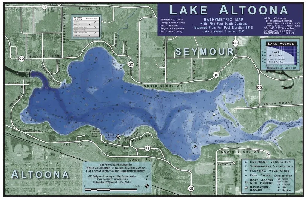 Altoona Lake historical Wisconsin DNR depth map sheet 1