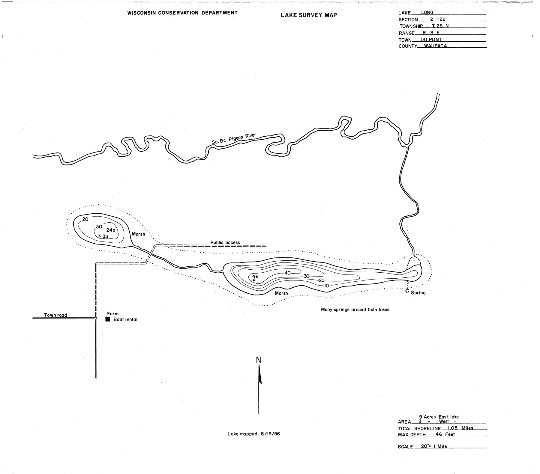 Long Lake historical Wisconsin DNR depth map sheet 1