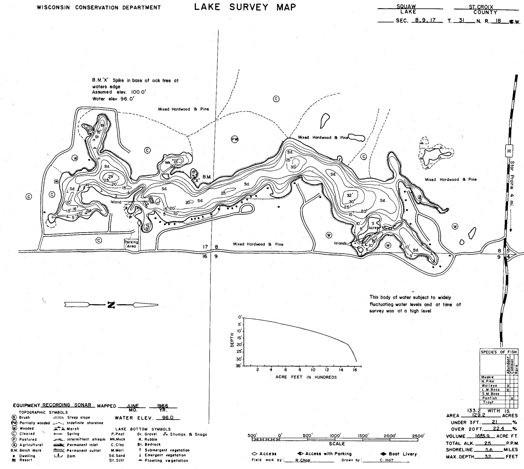 Apple Lake historical Wisconsin DNR depth map sheet 1