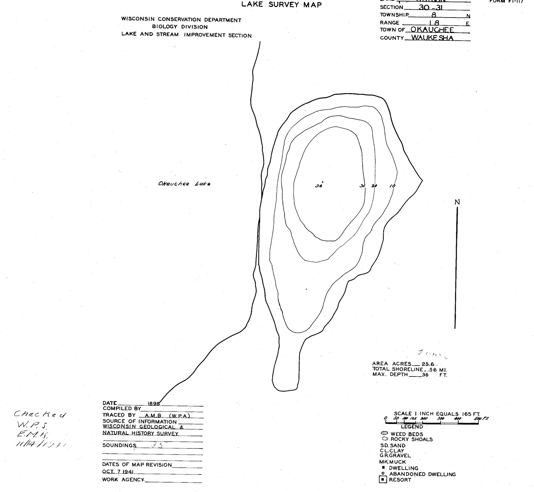 Garvin Lake historical Wisconsin DNR depth map sheet 1