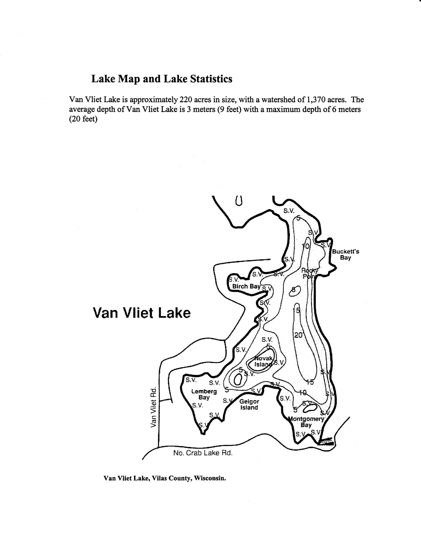 Van Vliet Lake historical Wisconsin DNR depth map sheet 1