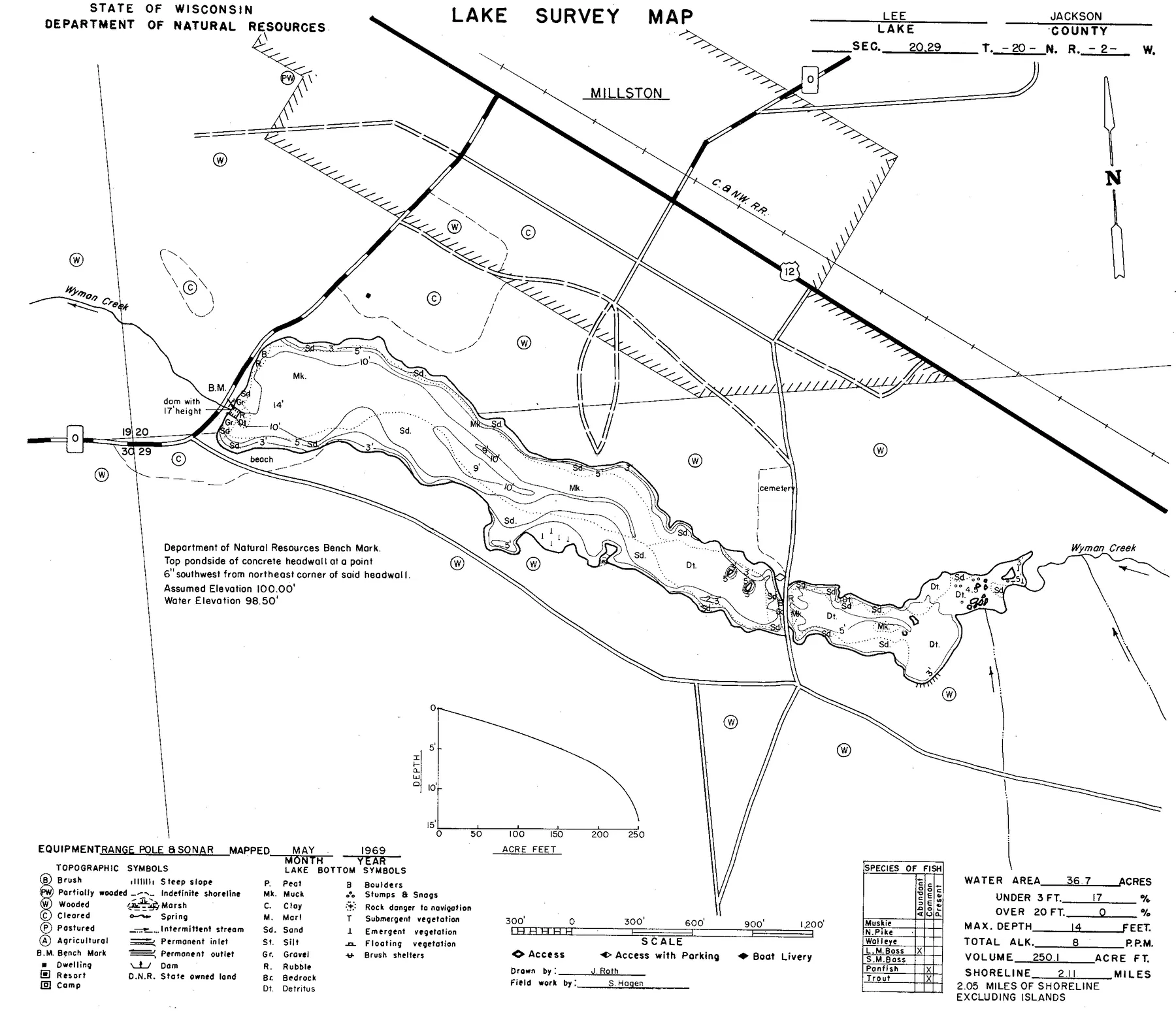 Lee Lake historical Wisconsin DNR depth map sheet 1