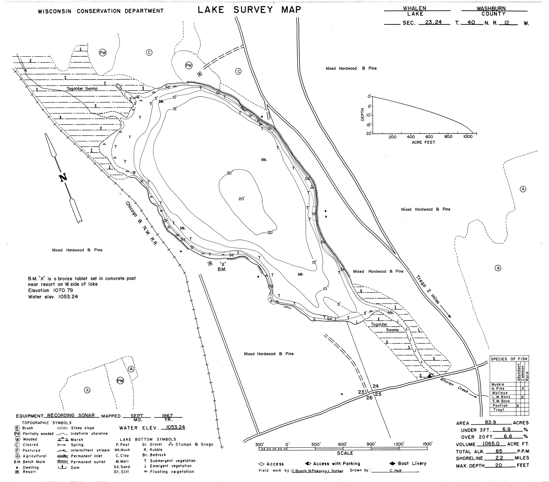 Whalen Lake historical Wisconsin DNR depth map sheet 1