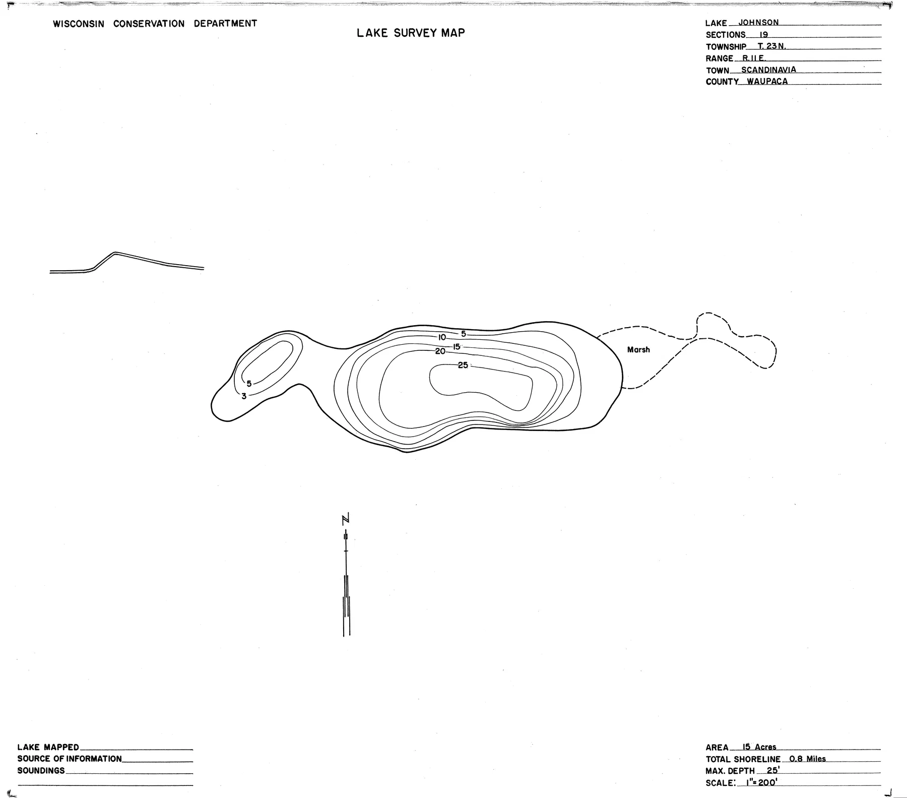 Johnson Lake historical Wisconsin DNR depth map sheet 1