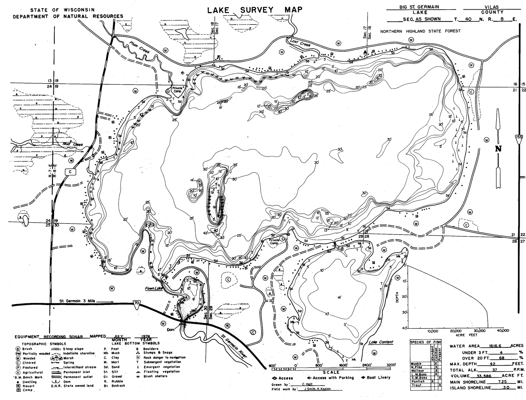 Lake Content historical Wisconsin DNR depth map sheet 1