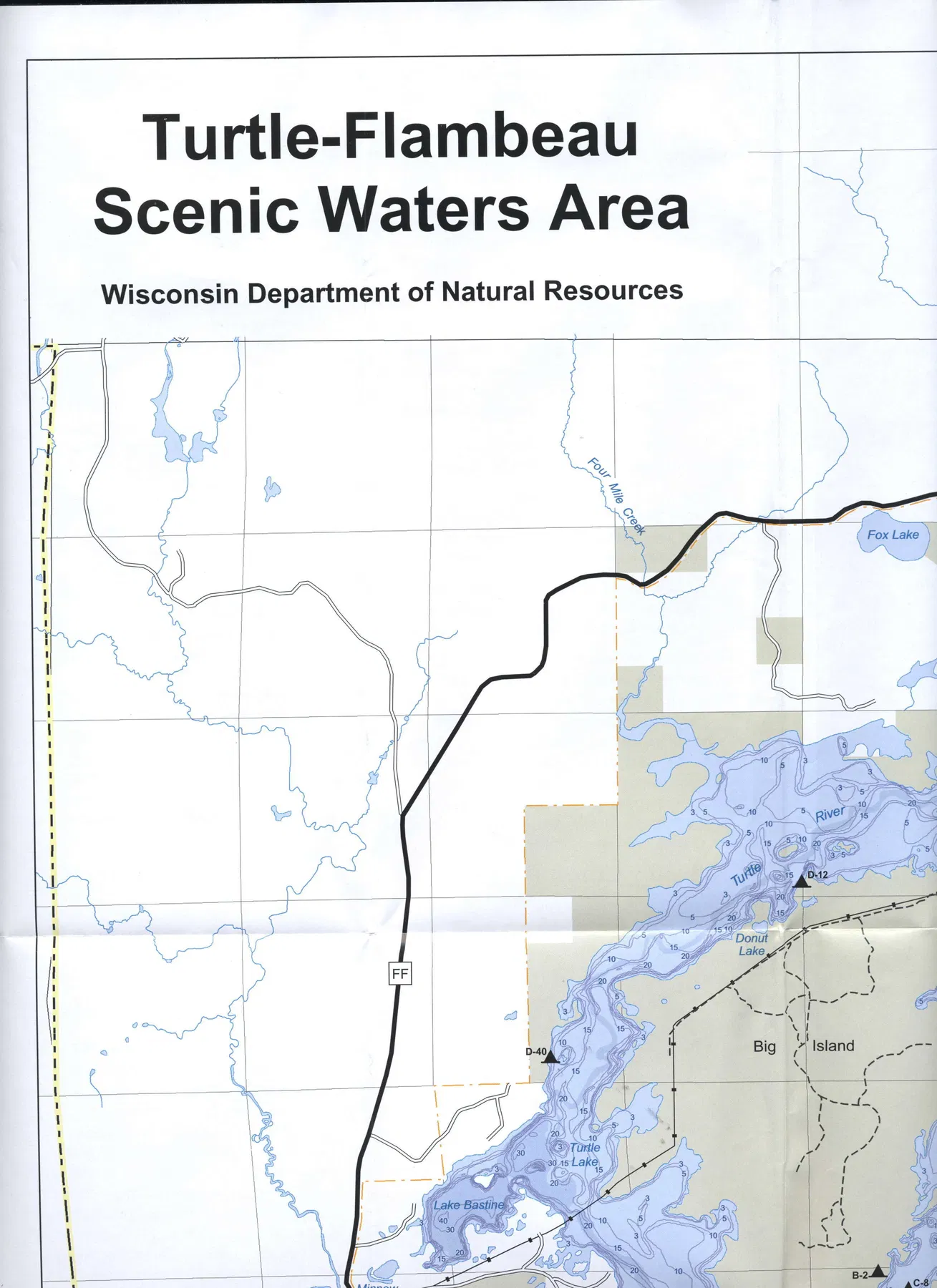 Turtle-Flambeau Flowage historical Wisconsin DNR depth map sheet 1