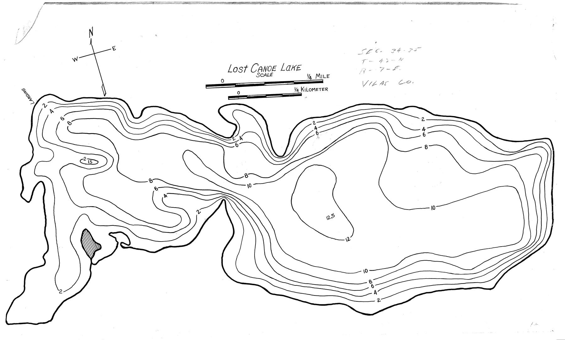 Lost Canoe Lake historical Wisconsin DNR depth map sheet 1