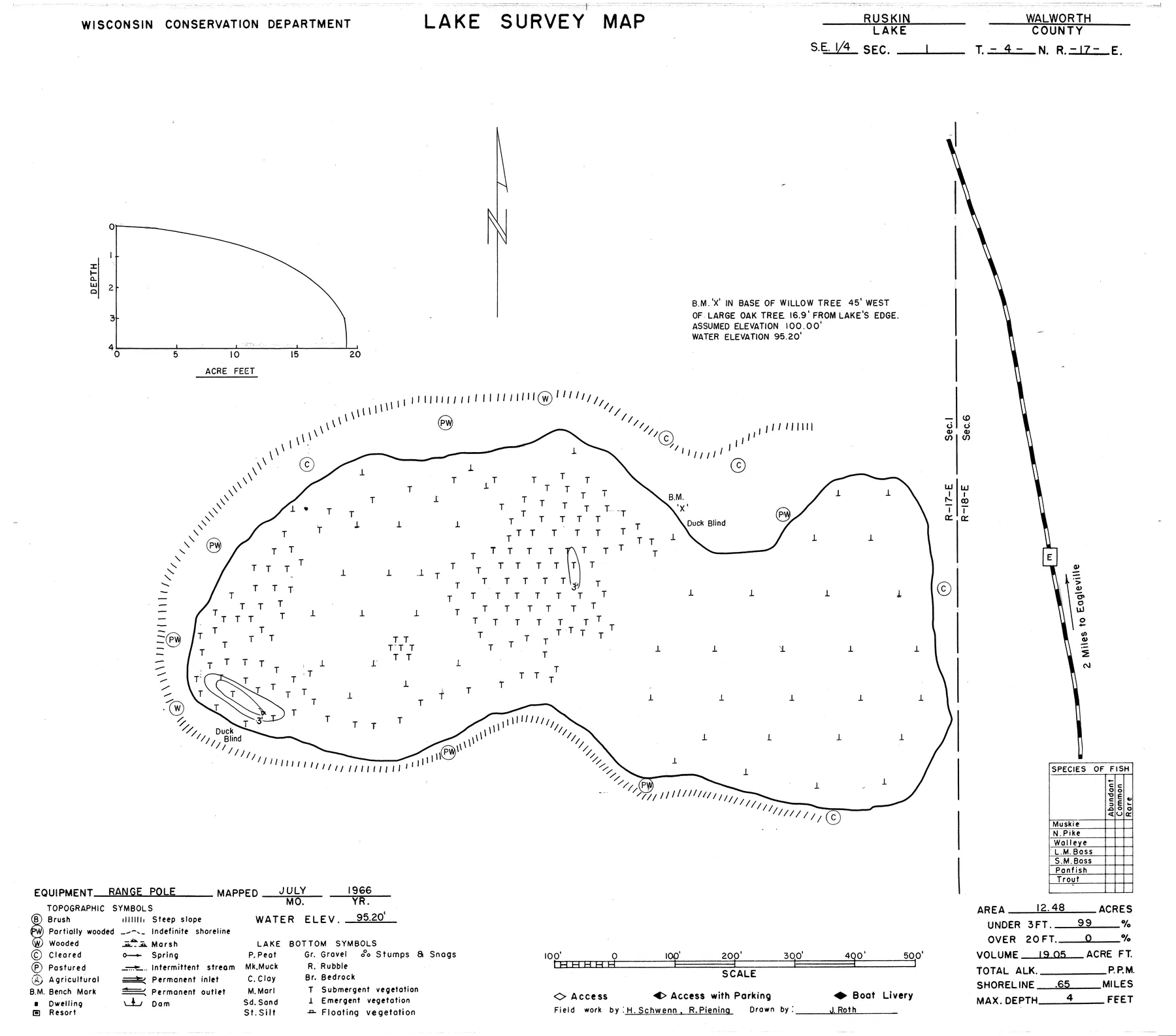 Ruskin Lake historical Wisconsin DNR depth map sheet 1