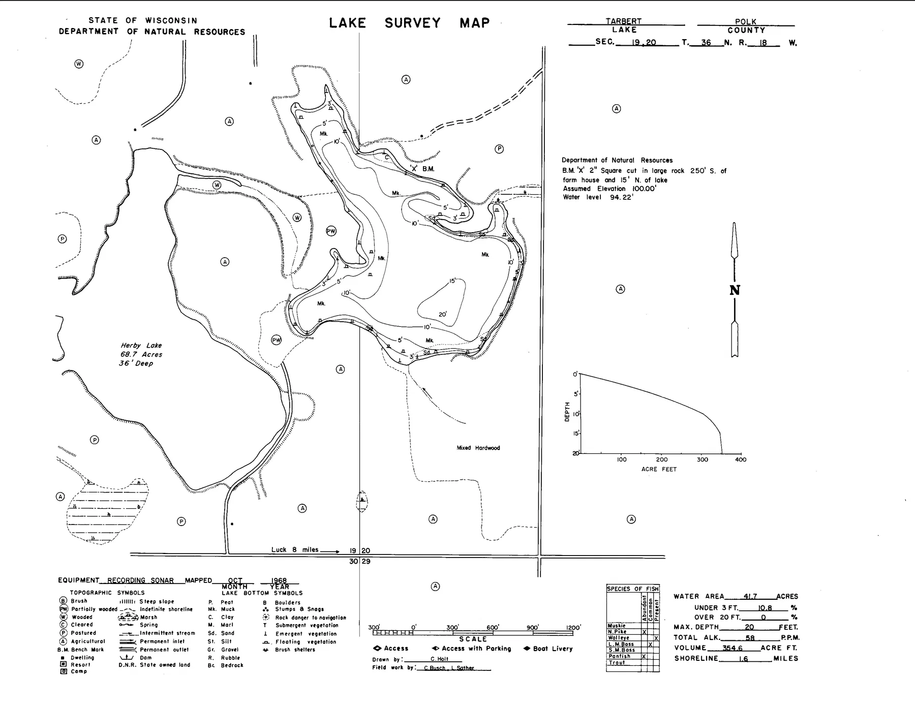 Tarbert Lake historical Wisconsin DNR depth map sheet 1