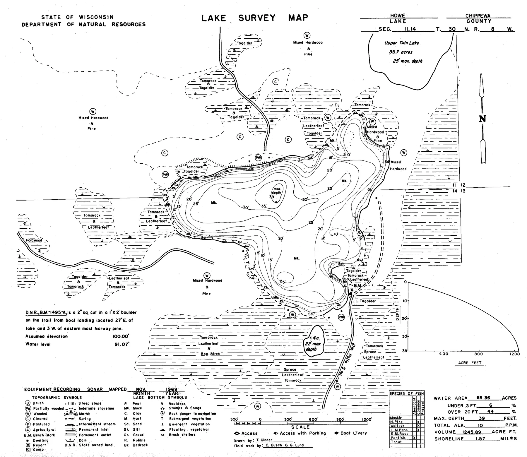Howe Lake historical Wisconsin DNR depth map sheet 1