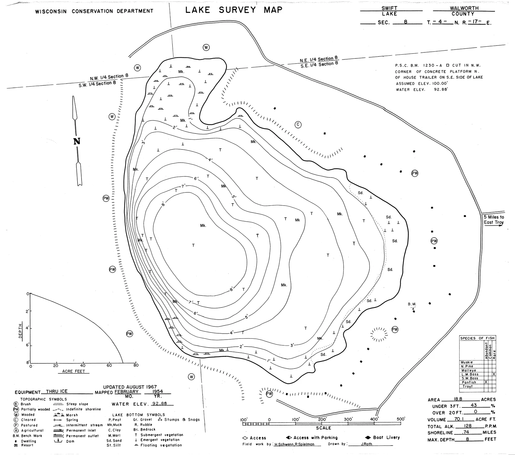 Swift Lake historical Wisconsin DNR depth map sheet 1