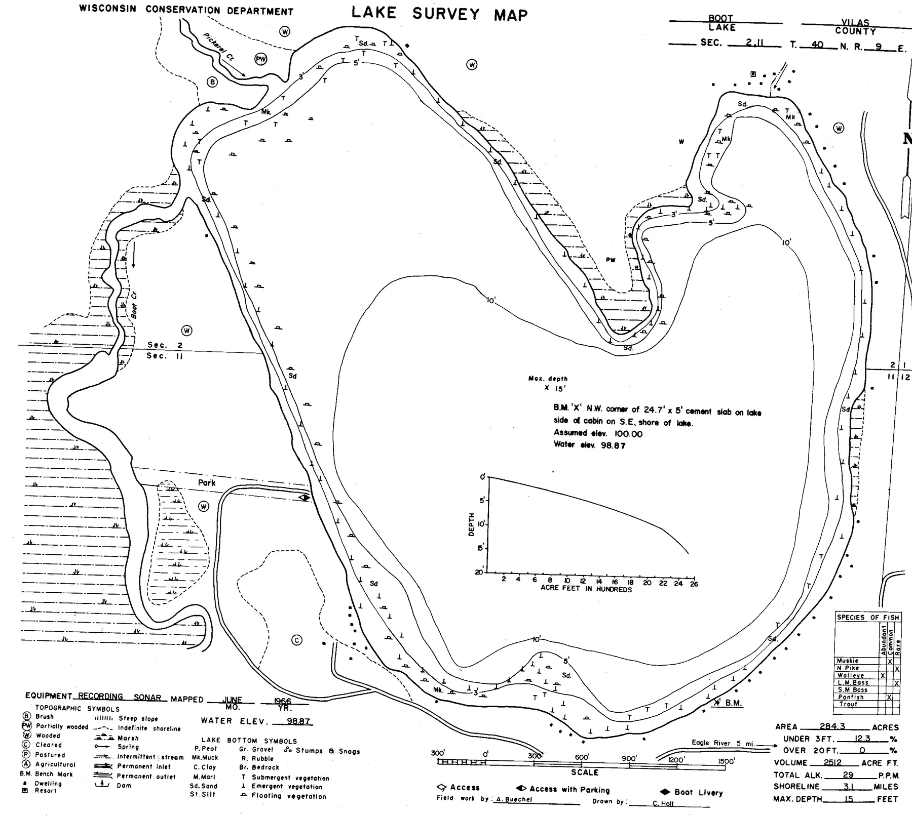 Boot Lake historical Wisconsin DNR depth map sheet 1