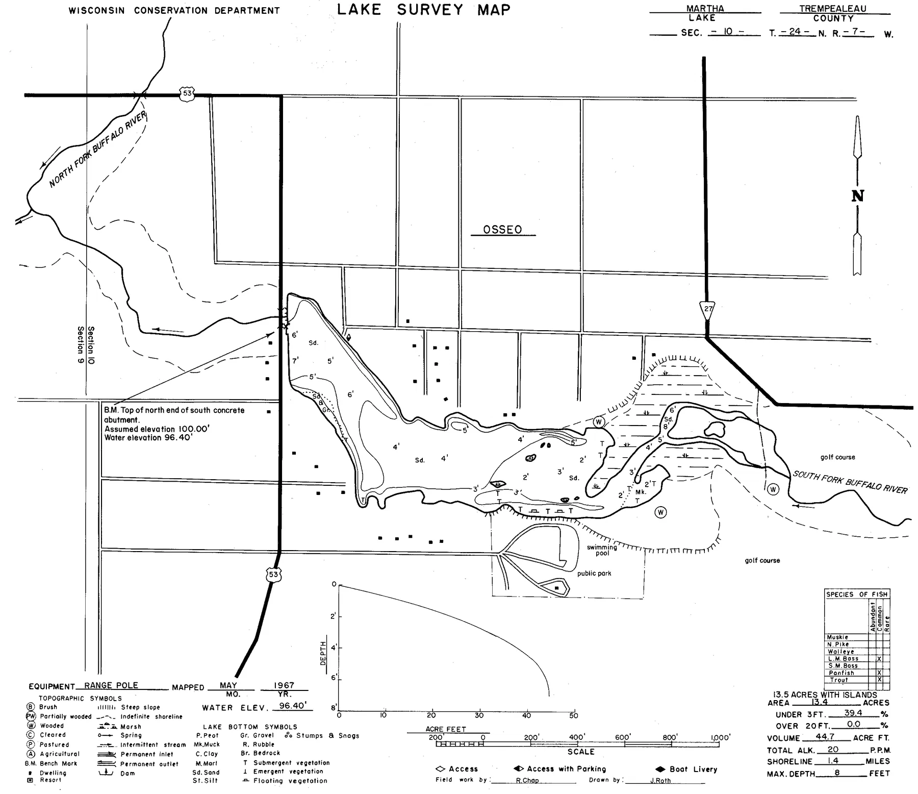 Martha Lake historical Wisconsin DNR depth map sheet 1