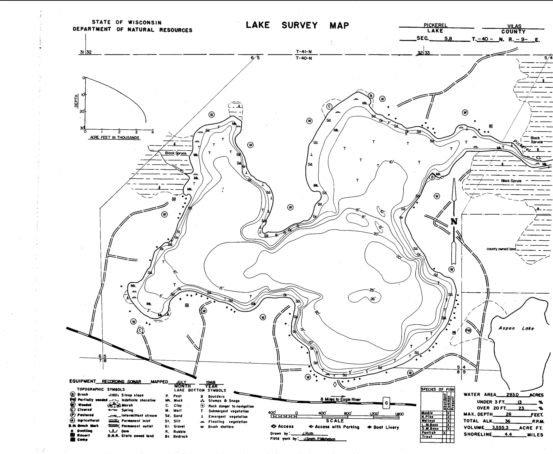 Pickerel Lake historical Wisconsin DNR depth map sheet 1