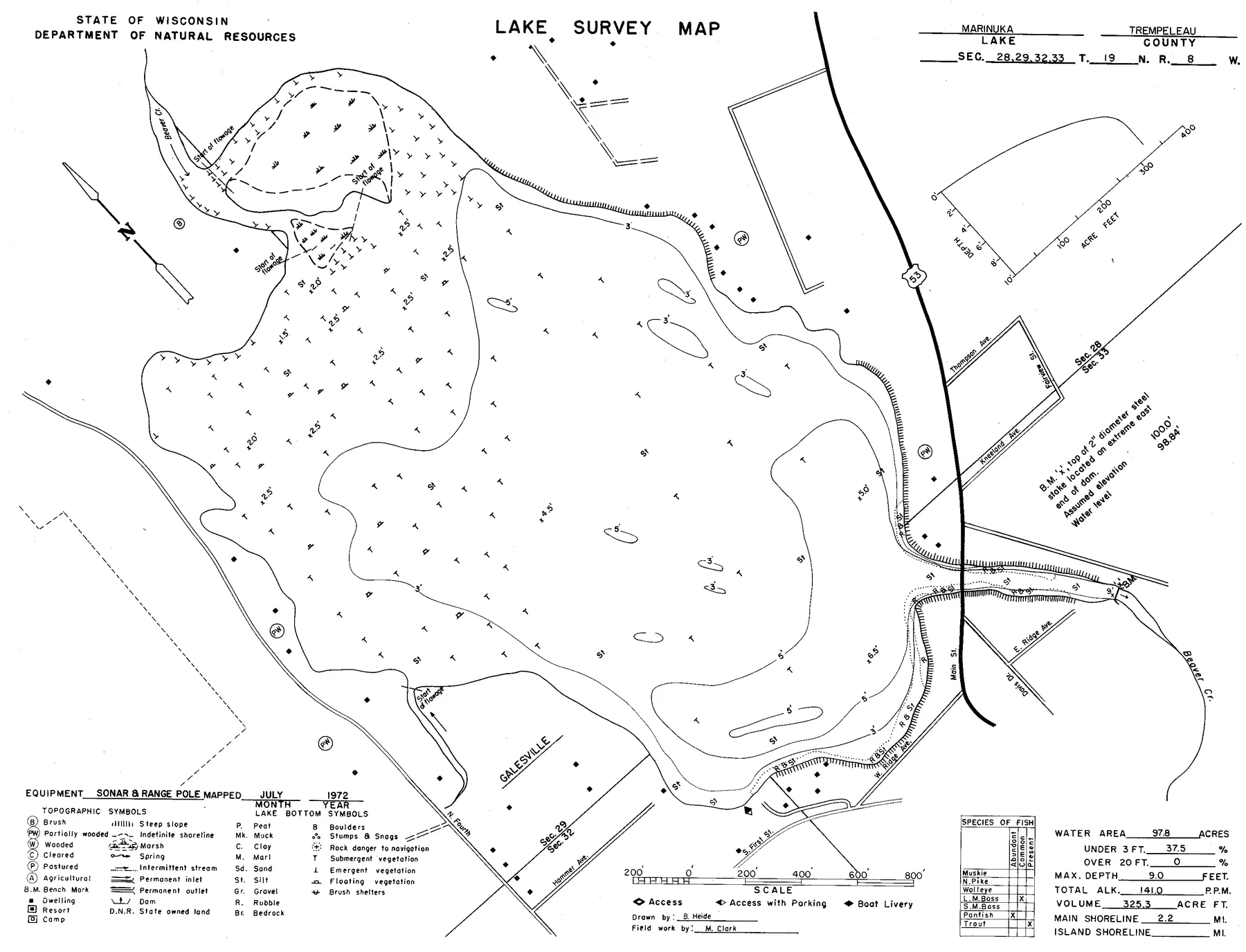 Marinuka Lake historical Wisconsin DNR depth map sheet 1