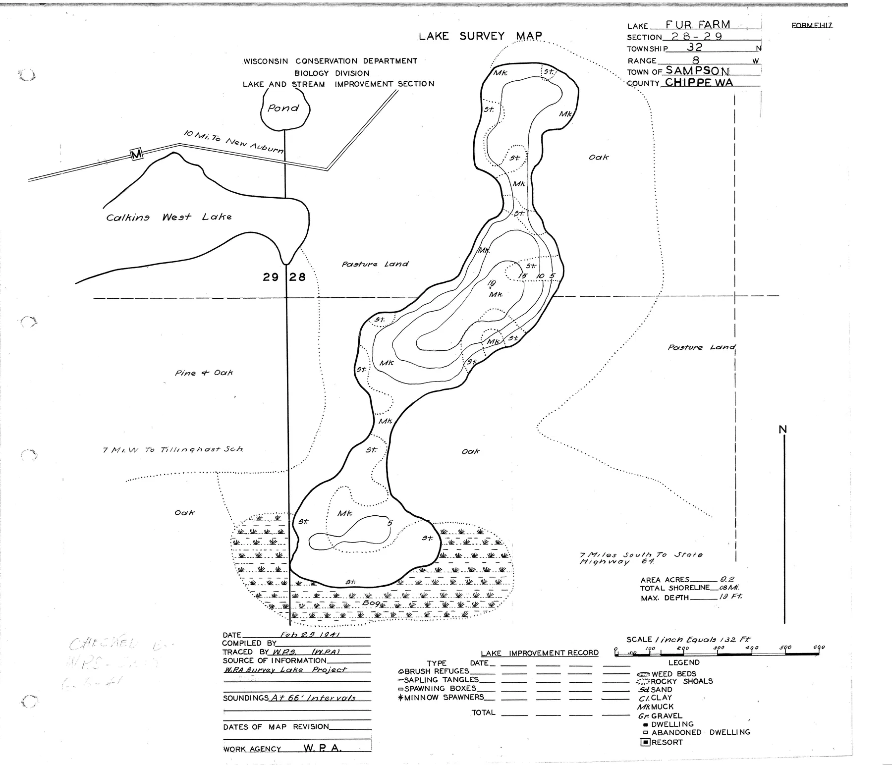 Fur Farm Lake historical Wisconsin DNR depth map sheet 1