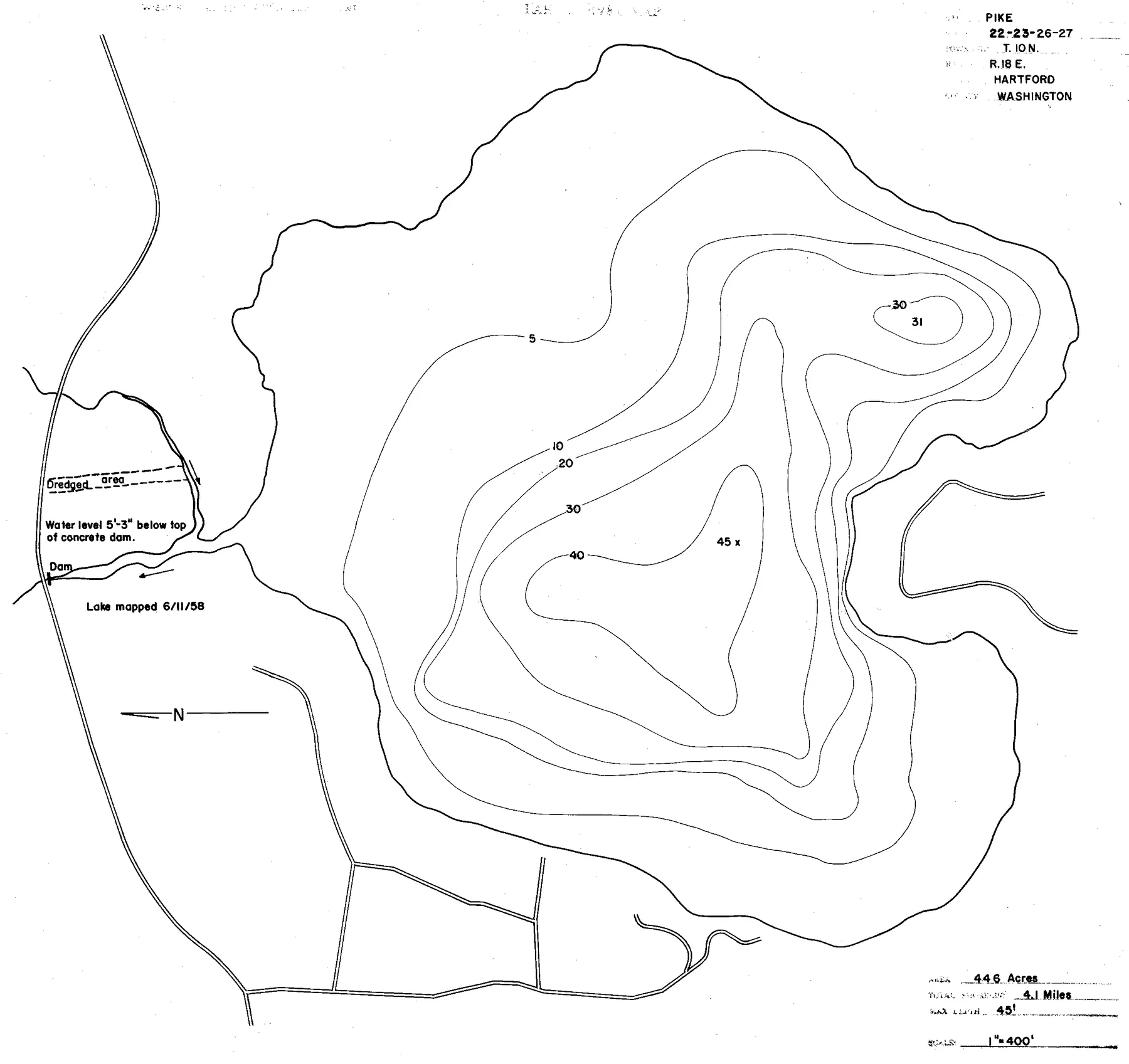 Pike Lake historical Wisconsin DNR depth map sheet 1