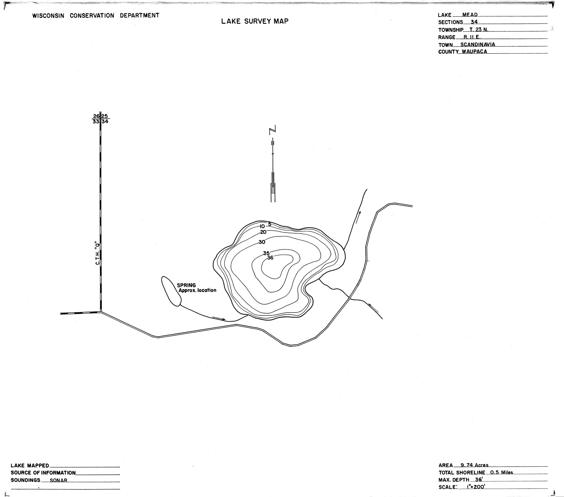 Meed Lake historical Wisconsin DNR depth map sheet 1
