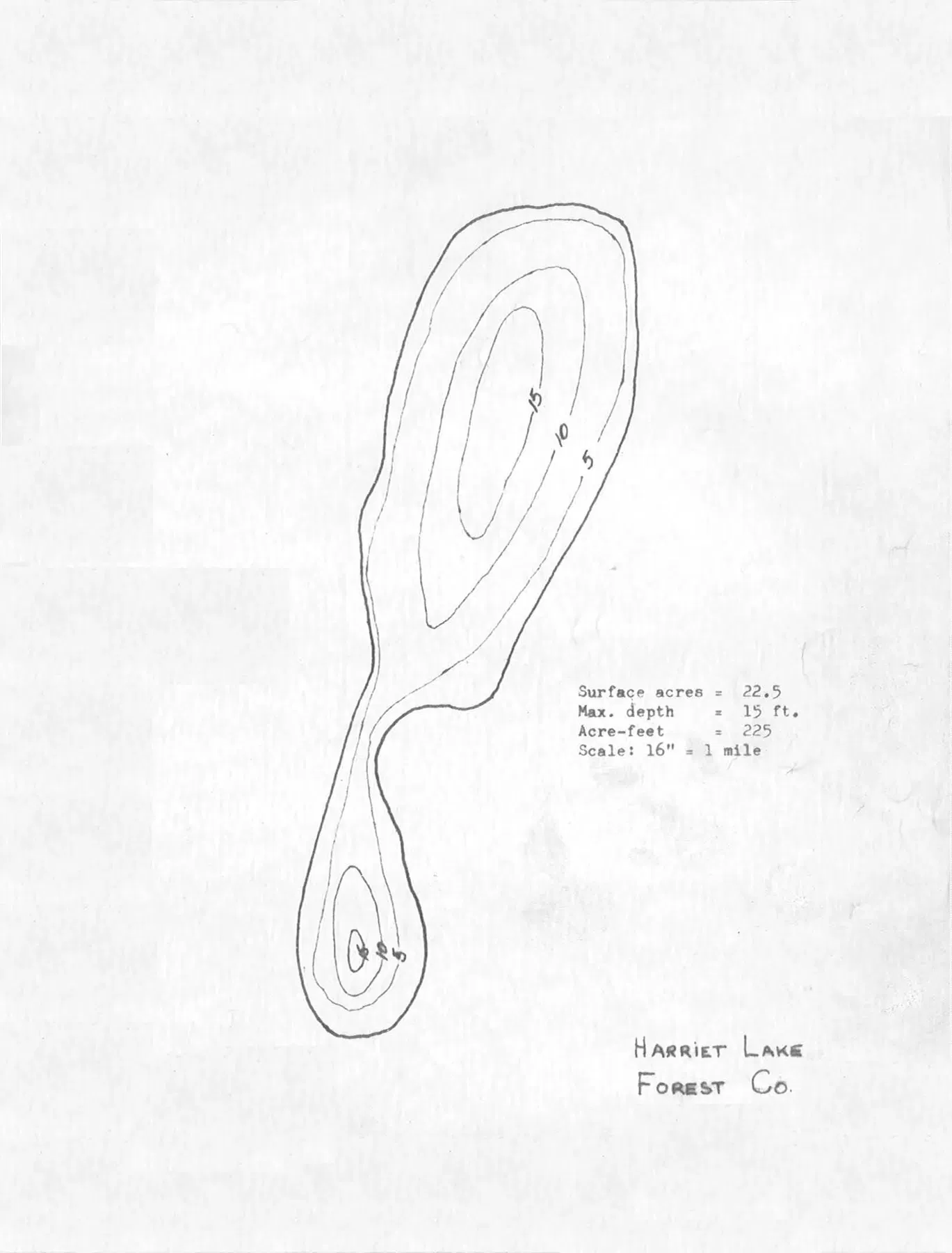 Harriet Lake historical Wisconsin DNR depth map sheet 1