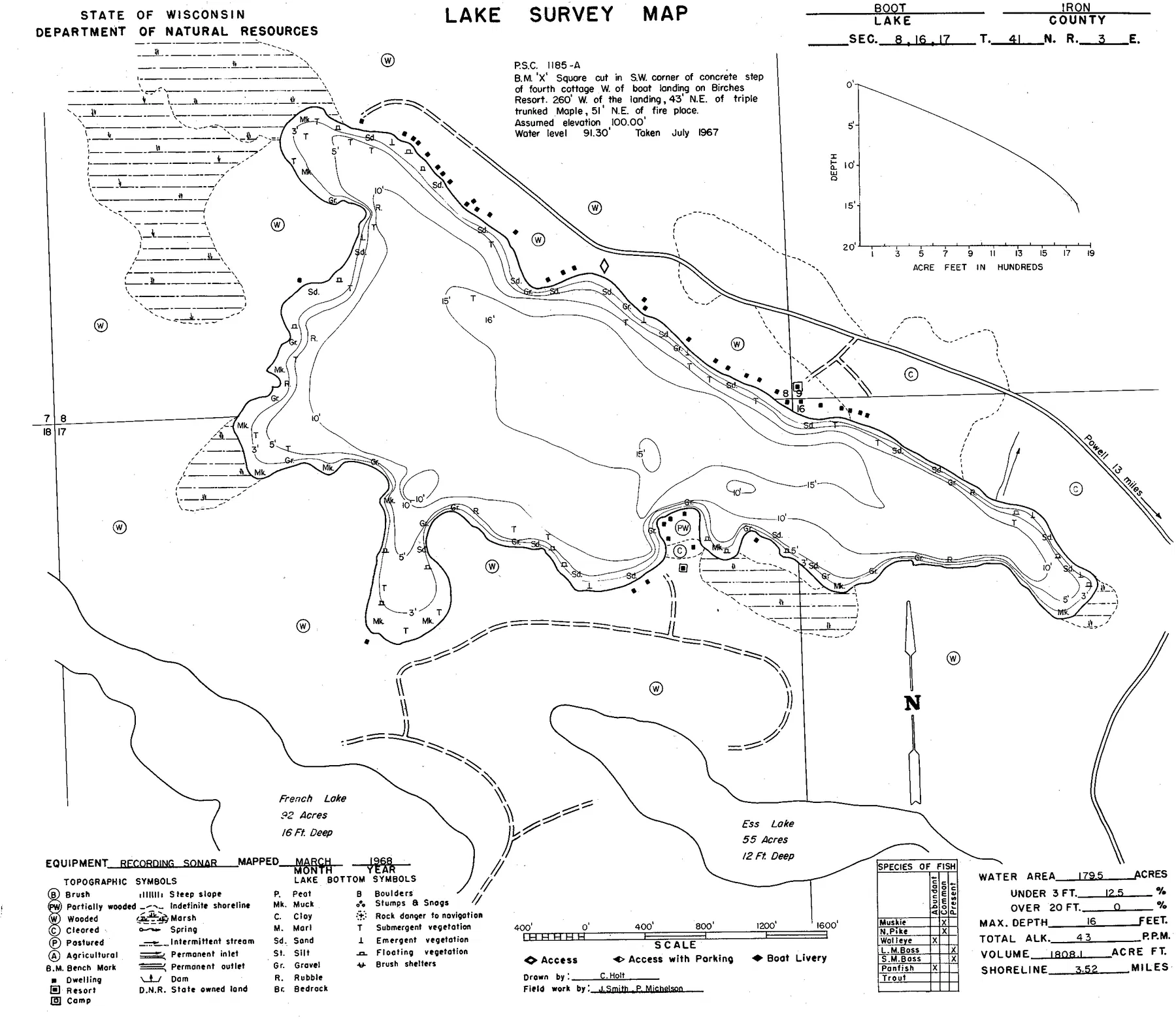 Boot Lake historical Wisconsin DNR depth map sheet 1